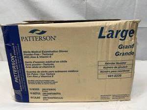 MSRP $200  1 Case (10 Boxes of 200 gloves)&nbspNEW Patterson 041-2239 Nitrile Powder-Free Textured Medical Examination (2000) Gloves with Aloe &amp Vitamin E - Size Large