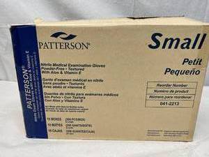 MSRP $200  1 Case (10 Boxes of 200 gloves)&nbspNEW Patterson 041-2213 Nitrile Powder-Free Textured Medical Examination (2000) Gloves&nbspwith Aloe &amp Vitamin E - Size Small