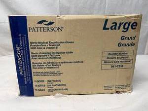MSRP $200  1 Case (10 Boxes of 200 gloves)&nbspNEW Patterson 041-2239 Nitrile Powder-Free Textured Medical Examination (2000) Gloves with Aloe &amp Vitamin E - Size Large
