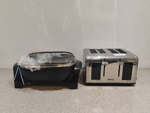 OPEN BOX ELITE GOURMET ELECTRIC SKILLET AND MECITY 4 SLICE TOASTER