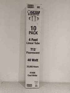 NEW FEIT ELECTRIC 10PK 4 FOOT LINEAR TUBE T12 FLUORESCENT 40WATT BULBS