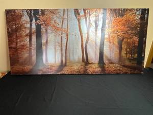 lot 22 image: Large Framed Autumn Forest Landscape Print - 59 x 28