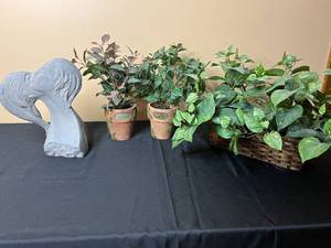 lot 28 image: David Fisher Faces of Love 1980 Signed Sculpture Austin Production & Set of 3 Potted Artificial Plants