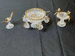lot 37 image: Set of Vintage Miniatures Inc Crystal Bowl and Spoon, Bird Bath and Birds and Butterfly w Gold Tone Accents