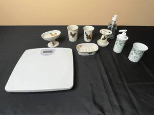 lot 48 image: Collection of Butterfly-Themed Ceramic and Glass Bathroom Accessories with Taylor Scale