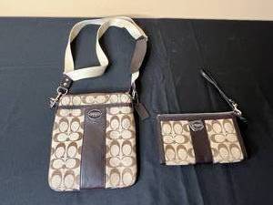 lot 72 image: Set of Two Coach Bags - Crossbody and Wristlet in Signature Canvas