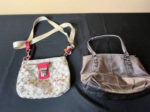 lot 87 image: Set of 2 Coach Handbags - Signature Pattern and Metallic Finished