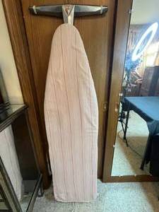 lot 308 image: Vintage Metal Ironing Board with Pink Striped Cover