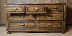 lot 217 image: Vintage Wooden Dresser with 7 Drawers and Black Top