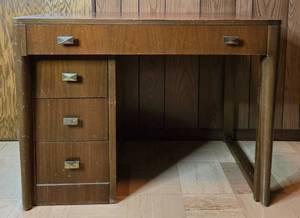 lot 221 image: Vintage Mid-Century Wooden Desk with Drawers