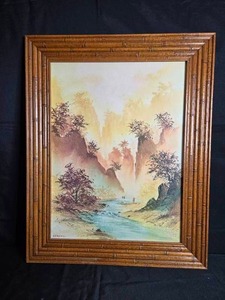 lot 224 image: Framed Oriental Landscape Artwork by R.E. Rivell, 30 x 24