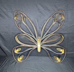 lot 228 image: Large Decorative Metal Butterfly Wall Art with Brass Accents