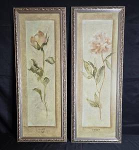 lot 229 image: Set of 2 Framed Floral Artwork - Rose and Peony