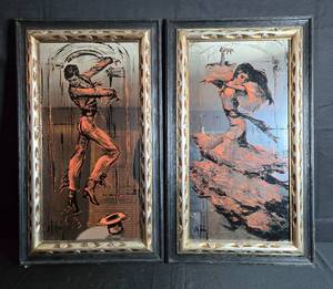 lot 232 image: Pair of Vintage Framed Art Pieces by Hoyne, Dancers Motif