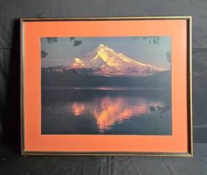 lot 233 image: Framed Landscape Print of Mountain with Reflection in Water
