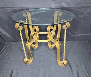 lot 234 image: Vintage Glass-Top Coffee Table with Metal Base