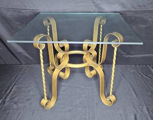 lot 235 image: Vintage Wrought Iron Accent Table with Glass Top - 18 H x 24 W x 24 D