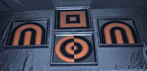 lot 241 image: Set of 4 Framed Abstract Art Panels in Black and Orange