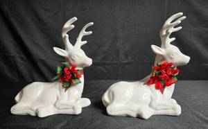 lot 270 image: Pair of Vintage Glazed Ceramic Christmas Deer Figurines