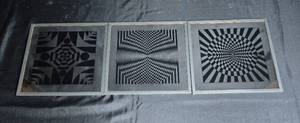 lot 275 image: Set of 3 Black and White Optical Art Prints Framed