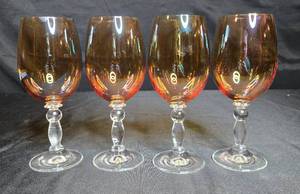 lot 284 image: Set of 4 Vintage Amber Glass Goblets