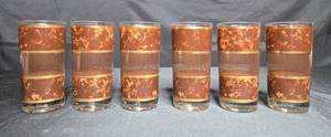 lot 288 image: Set of 6 Vintage Mid-Century Brown and Gold Glasses