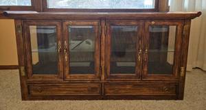 lot 59 image: Vintage Wooden Display Cabinet with Glass Doors and Drawers