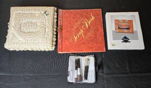 lot 65 image: Set of Crafting Supplies - Scrapbook, Photo Frame, and Brush Set