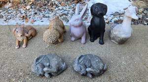 lot 197 image: Set of 7 Animal Figurines - Includes Rabbits, Dog, Duck, and Poodle