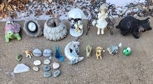 lot 315 image: Collection of Garden Decor Figurines and Inspirational Stones