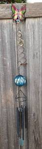 lot 317 image: Decorative Garden Wind Chime with Butterfly Design and Colored Glass Ball