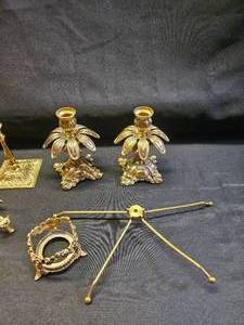 lot 255 image: Vintage Gold-Plated Candle Holders and Decorative Accessories Collection