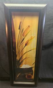 lot 256 image: Framed Floral Artwork by Artist L.K. - 42 x 17