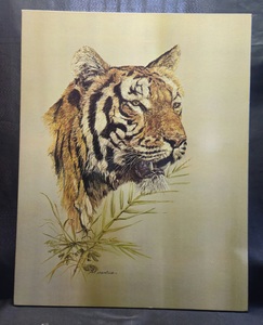 lot 260 image: Framed Artwork of Tiger by Phil Prentice - 28 x 22