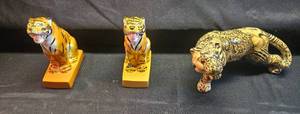 lot 266 image: Set of 3 Vintage Ceramic Tiger and Leopard Figurines