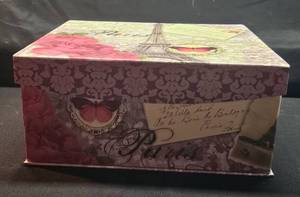 lot 240 image: Decorative Paris-Themed Storage Box with Floral Design