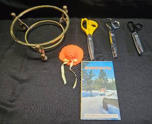 lot 279 image: Vintage Collection of Scissors, Brass Bowl, and 1969 Minnesota Highway Map