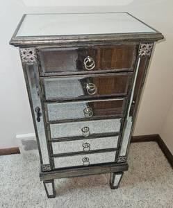 lot 75 image: Vintage Mirrored Five-Drawer Chest with Additional Organizer - 38x19x14 Inches