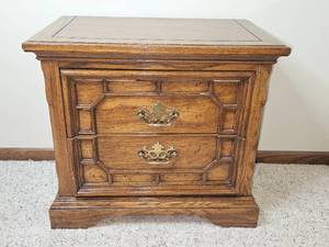 lot 76 image: Vintage Wooden Nightstand with Decorative Drawers