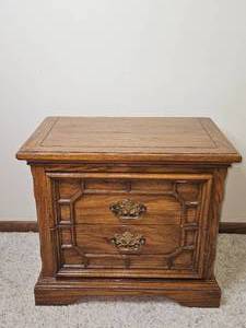 lot 78 image: Antique Oak Nightstand with Two Drawers