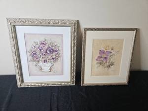 lot 86 image: Set of 2 Framed Flower Artwork Prints by Peggy Harris and Cheri Blum