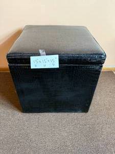 lot 100 image: Stylish Black Faux Leather Storage Ottoman - 15 x 15 x 15