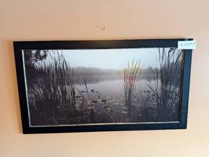lot 101 image: Framed Artwork - Serene Water Landscape 21.5 x 39.5 Inches