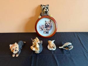 lot 115 image: Collection of 6 Yorkie-Themed Decorative Items including Clock and Figurines