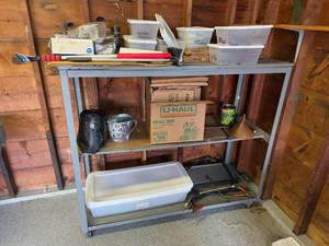 lot 179 image: Utility Shelf with Assorted Tools and Household Items