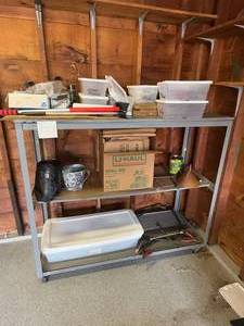 lot 182 image: Metal Storage Shelf Unit with Adjustable Height and Rolling Wheels