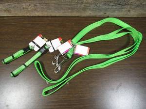 lot 39 image: Mixed Lot of 2 Neon Green Leashes & Reflective Pet Collars- for Small Toy Sized
