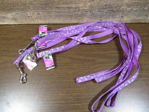lot 40 image: Lot of 4 Meijer Bone & Paw Reflective Print Purple Dog Leashes-for Medium Dogs
