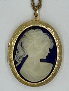 lot 106 image: Vintage CAMEO Locket Pendant with Chain, Golden