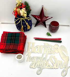 lot 163 image: Cute Christmas Lot including Candle Holders, Cloth Napkins and More